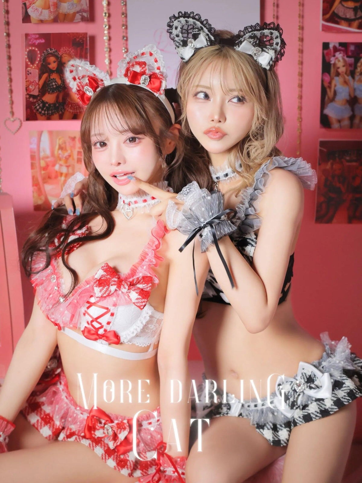 コスプレ 勝負下着　Deco Lingerie デコランジェリー ROBE de FLEURS ローブドフルール 猫 フリル リボン チェック柄 ドット柄 ガーリー ツイード ランジェリー 6点セット 