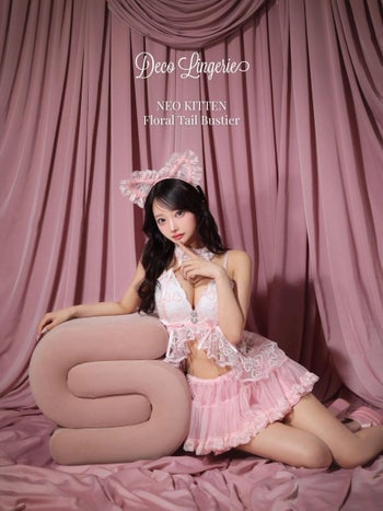 コスプレ 勝負下着 Deco Lingerie デコランジェリー ROBE de FLEURS ローブドフルール 猫 シアー レース リボン ハート柄 ガーリー ランジェリー 4点セット