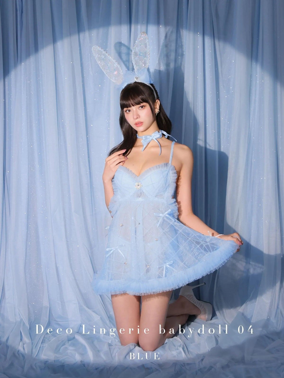 コスプレ 勝負下着 Deco Lingerie デコランジェリー ROBE de FLEURS ローブドフルール　バニー レース チュール サテンリボン フリル ガラスビジュー ランジェリー 4点セット