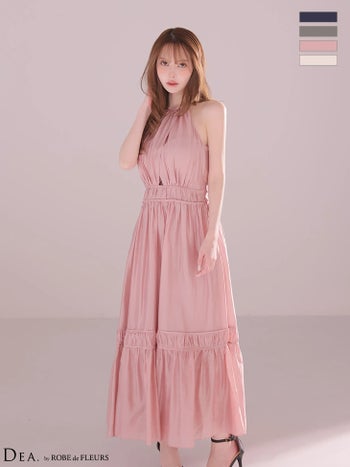 キャバドレス DEA.  ROBE de FLEURS ディア ローブドフルール カットアウト ホルターネック マットサテン バックオープン フレアロングドレス