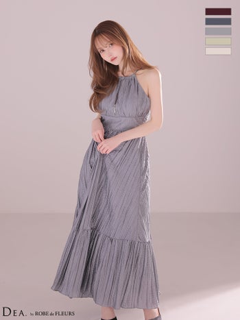 キャバドレス DEA.by ROBE de FLEURS ディア ローブドフルール プリーツ バックオープン ジップデザイン ホルターネック サテン ウエストバックル Aラインロングドレス
