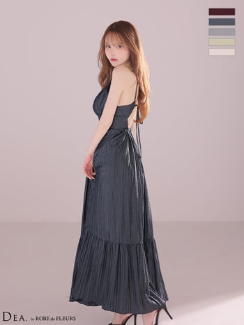 キャバドレス DEA.by ROBE de FLEURS ディア ローブドフルール サテン ウエストバックル プリーツ バックオープン ジップデザイン ホルターネック Aラインロングドレス