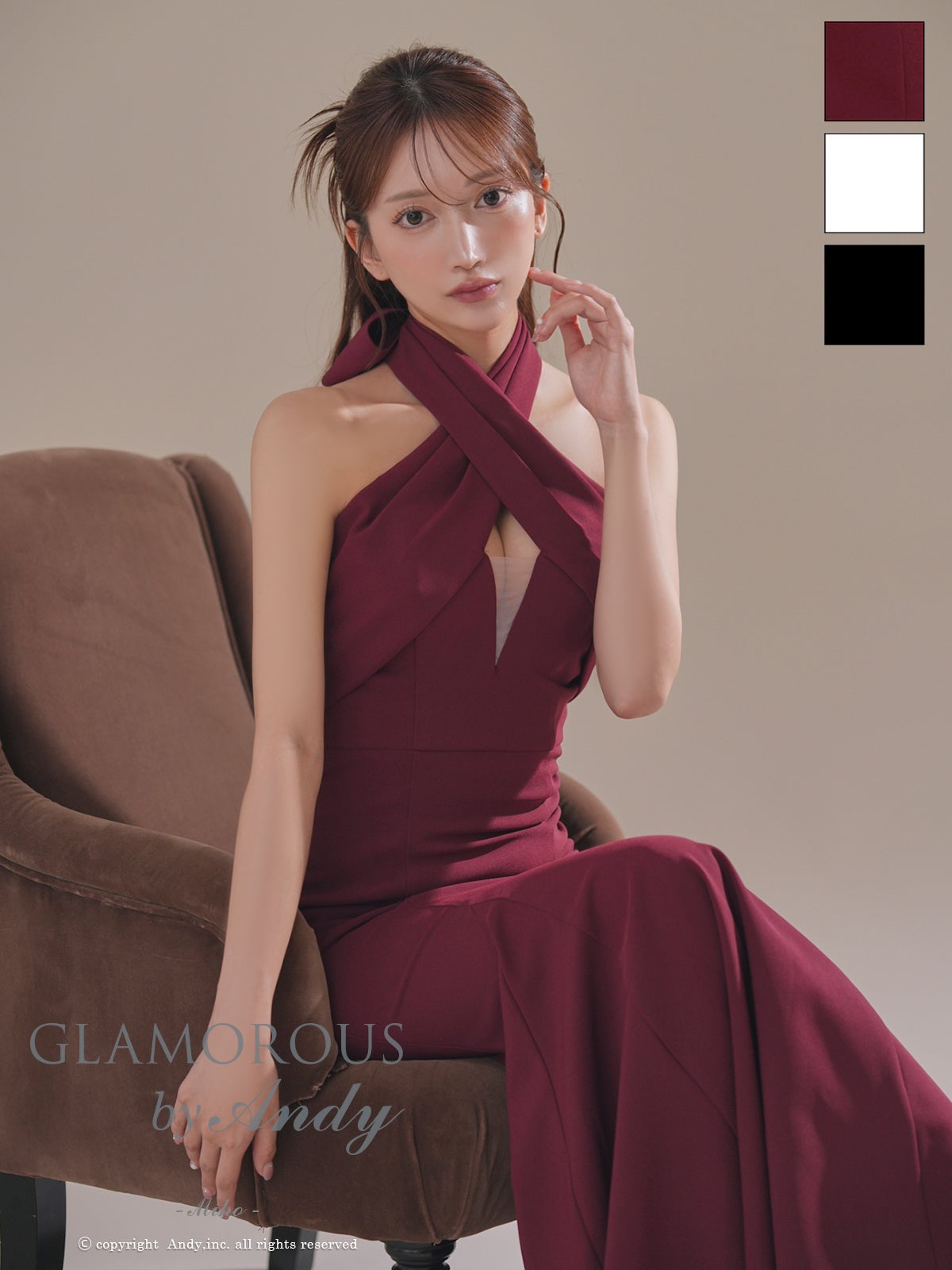 キャバドレス GLAMOROUS グラマラス クロス ホルターネック バストシアー ワンカラー セクシー マーメイドロングドレス