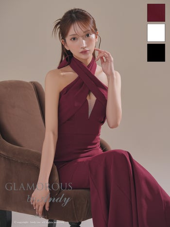 キャバドレス GLAMOROUS グラマラス クロス ホルターネック バストシアー ワンカラー セクシー マーメイドロングドレス