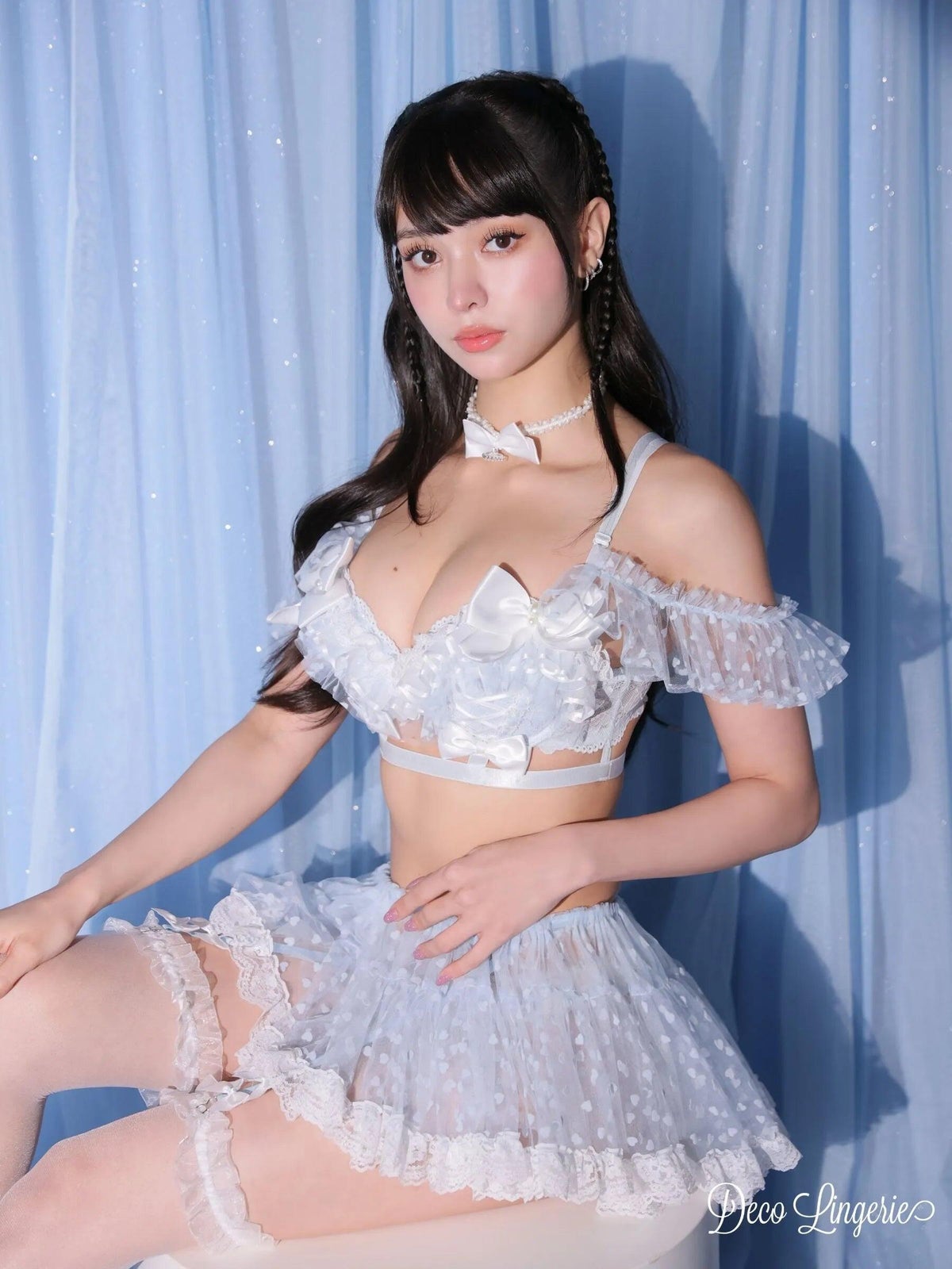 勝負下着 Deco Lingerie デコランジェリー ハート柄 レース リボン フリル ラブリー ランジェリー 4点セット