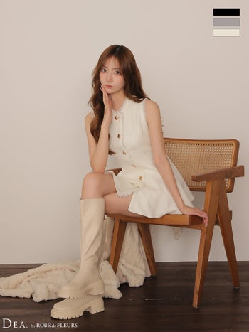 キャバドレス DEA.by ROBE de FLEURS ディア ローブドフルール ノースリーブ ツイード フリンジ ゴールドボタン ペプラム ショートパンツ セットアップ ミニドレス