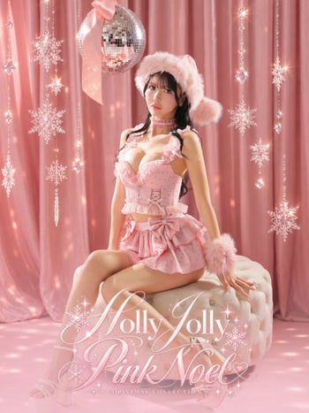 サンタコスプレ 勝負下着 Deco Lingerie デコランジェリー コルセット風 リボンチュールフリル グリッターハート サテン ランジェリー 5点セット